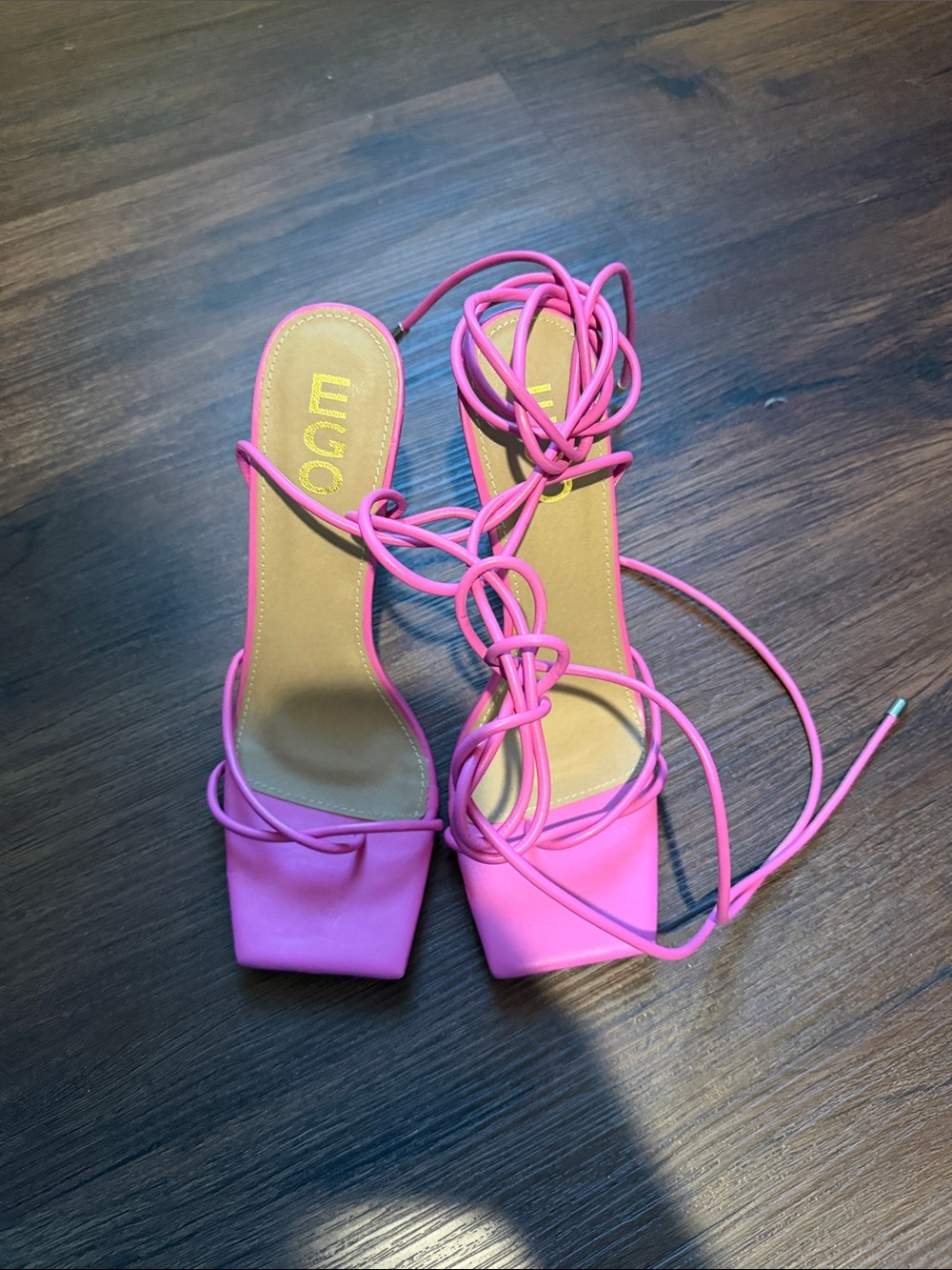 EGO Hot Pink Lace-Up Square Toe Heeled Sandals
